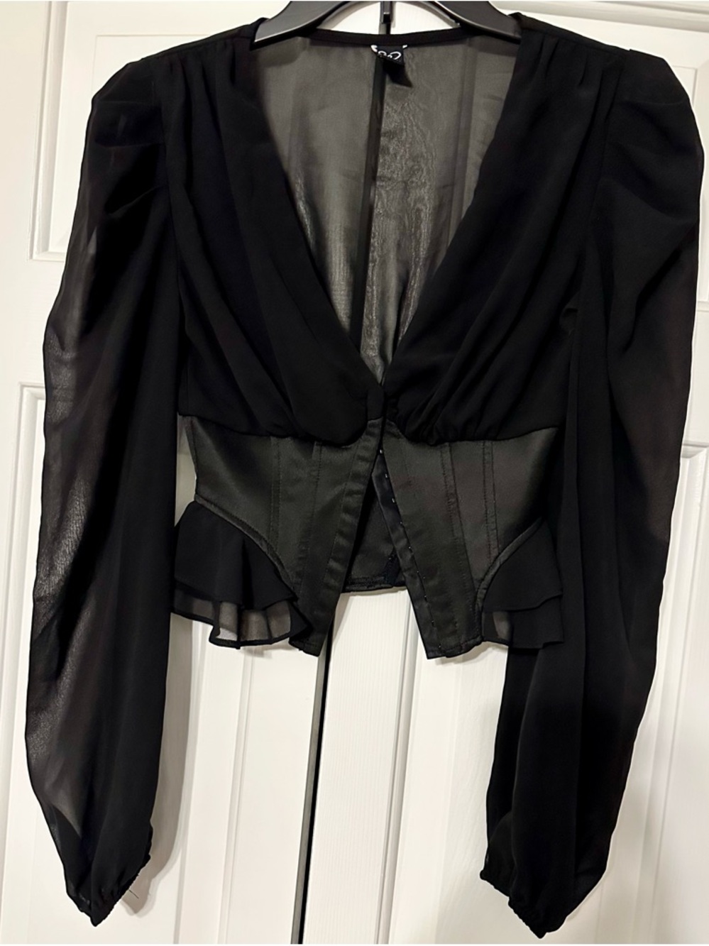 Windsor Black Sheer Blouse with Tag Detail